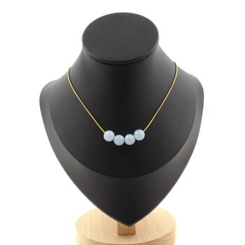 Blue Chalcedony 4 beads 8 mm necklace. Golden Stainless steel chain
