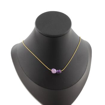 Amethyst from Brazil 2 beads necklace. Golden stainless steel chain