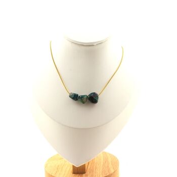 Chrysocolla from the USA 3 beads necklace. Golden stainless steel chain