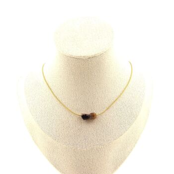 Andalusite from the USA 2 beads necklace. Golden stainless steel chain