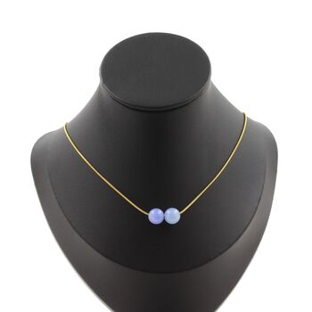 Aquamarine 2 beads 8 mm necklace. Golden stainless steel chain