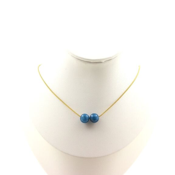 Apatite 2 beads 8 mm necklace. Golden stainless steel chain