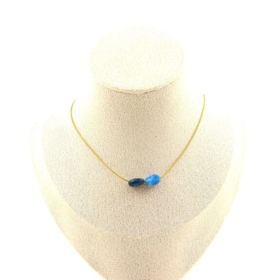 Apatite from Brazil 2 beads necklace. Golden stainless steel chain