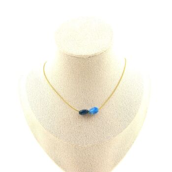 Collier 2 perles Apatite du Brésil. Chaine en acier doré inoxydable