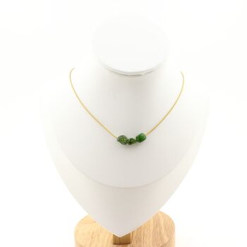 Diopside from Brazil 3 beads necklace. Golden stainless steel chain