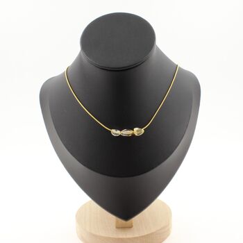 Citrine from Brazil 3 beads necklace. Golden stainless steel chain