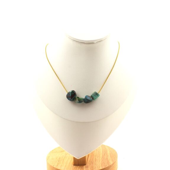 Chrysocolla from the USA 4 beads necklace. Golden Stainless steel chain
