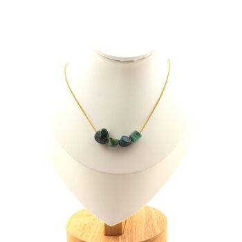 Chrysocolla from the USA 4 beads necklace. Golden Stainless steel chain