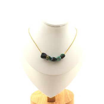Chrysocolla from the USA 5 beads necklace. Golden Stainless steel chain