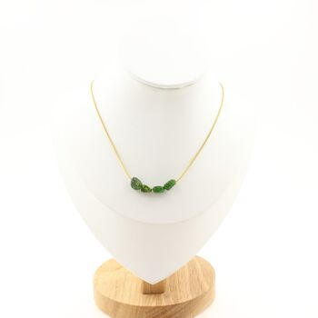 Diopside from Brazil 4 beads necklace. Golden Stainless steel chain