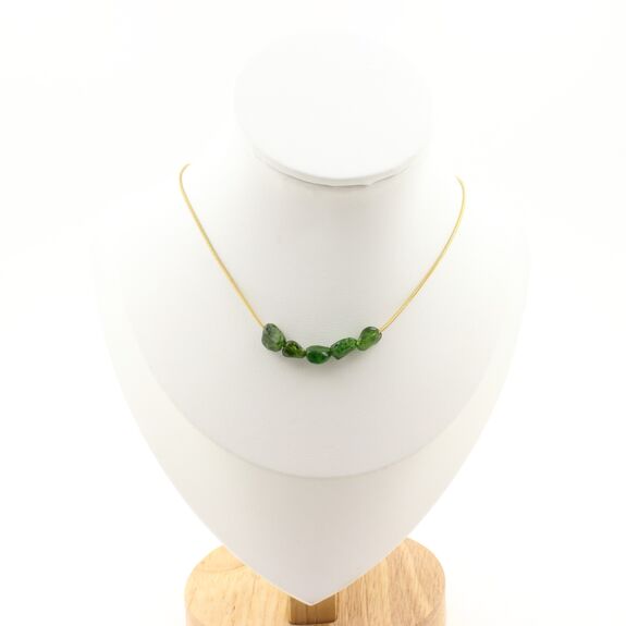 Diopside from Brazil 5 beads necklace. Golden Stainless steel chain