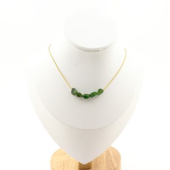 Diopside from Brazil 5 beads necklace. Golden Stainless steel chain