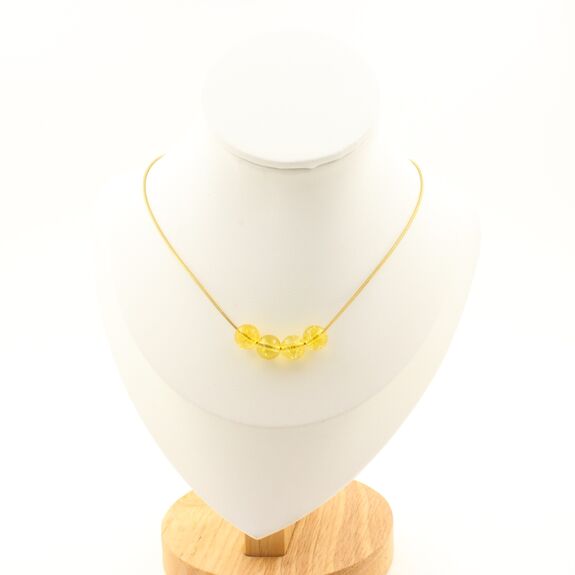 Citrine 8 mm 4 beads necklace. Golden Stainless steel chain
