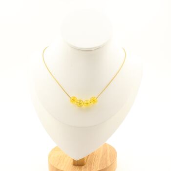 Collier 4 perles Citrine 8 mm. Chaine en acier doré inoxydable
