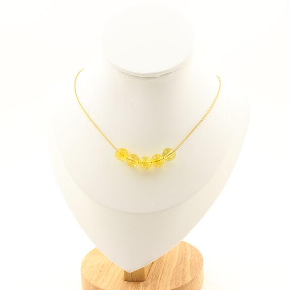 Citrine 8 mm 5 beads necklace. Golden Stainless steel chain