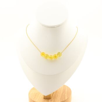 Citrine 8 mm 5 beads necklace. Golden Stainless steel chain
