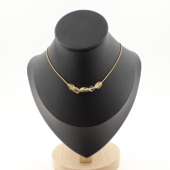 Citrine from Brazil 5 beads necklace. Golden Stainless steel chain
