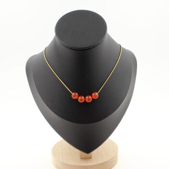 Carnelian from Uruguay quality 5A 8 mm 4 beads necklace. Golden Stainless steel chain