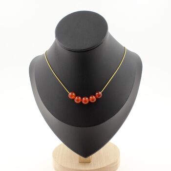 Carnelian from Uruguay quality 5A 8 mm 5 beads necklace. Golden Stainless steel chain