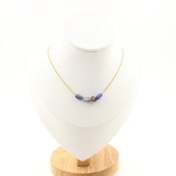 Blue kyanite from Brazil 4 beads necklace. Golden Stainless steel chain
