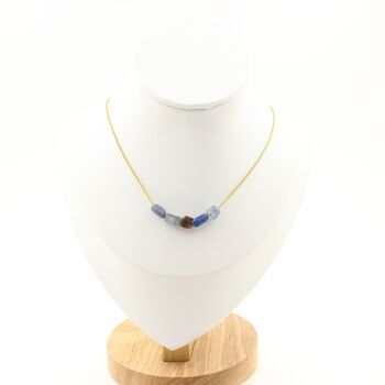 Blue kyanite from Brazil 5 beads necklace. Golden Stainless steel chain