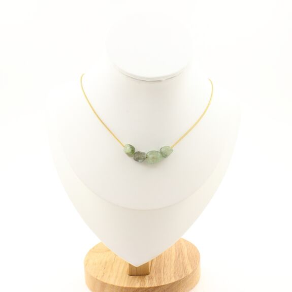 Green kyanite from Brazil 4 beads necklace. Golden Stainless steel chain
