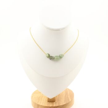 Green kyanite from Brazil 4 beads necklace. Golden Stainless steel chain