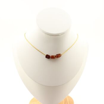 Spessartite Garnet from Mozambique 3 beads necklace. Golden stainless steel chain