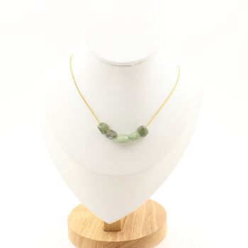 Green kyanite from Brazil 5 beads necklace. Golden Stainless steel chain
