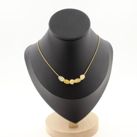Yellow Calcite from the UK 5 beads necklace. Golden Stainless steel chain