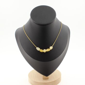 Collier 5 perles Calcite jaune du Royaume-Uni. Chaine en acier doré inoxydable
