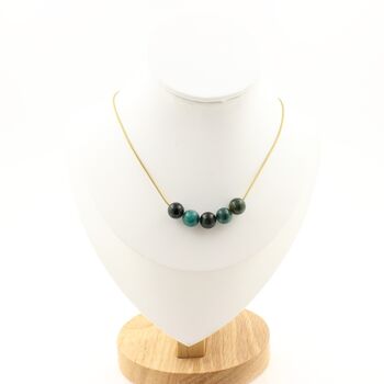 Emerald from Zambia Quality 3A 8 mm 5 beads necklace. Golden Stainless steel chain