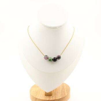 Epidote from Australia 8 mm 4 beads necklace. Golden Stainless steel chain