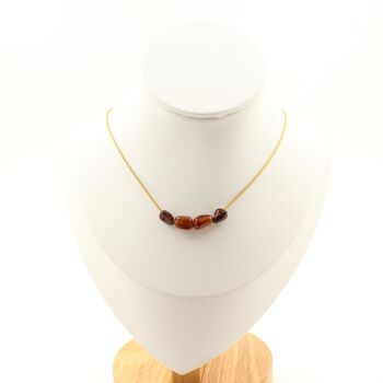Spessartite Garnet from Mozambique 4 beads necklace. Golden Stainless steel chain