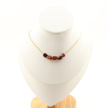 Spessartite Garnet from Mozambique 5 beads necklace. Golden Stainless steel chain