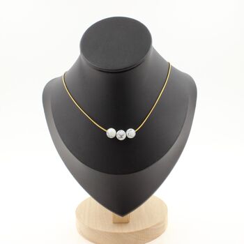 Howlite 8 mm 3 beads necklace. Golden stainless steel chain