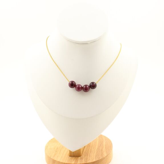 Garnet 8 mm 4 beads necklace. Golden Stainless steel chain