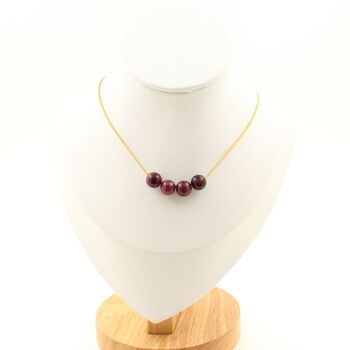 Garnet 8 mm 4 beads necklace. Golden Stainless steel chain