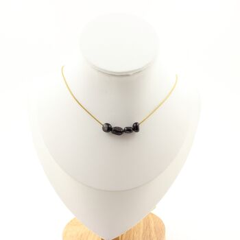 Hypersthene from Egypt 4 beads necklace. Golden Stainless steel chain