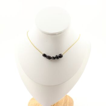 Hypersthene from Egypt 5 beads necklace. Golden Stainless steel chain