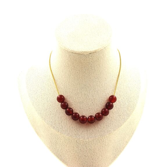 Red Agate 10 beads necklace 8 mm. Golden stainless steel chain