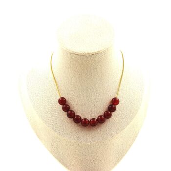 Red Agate 10 beads necklace 8 mm. Golden stainless steel chain