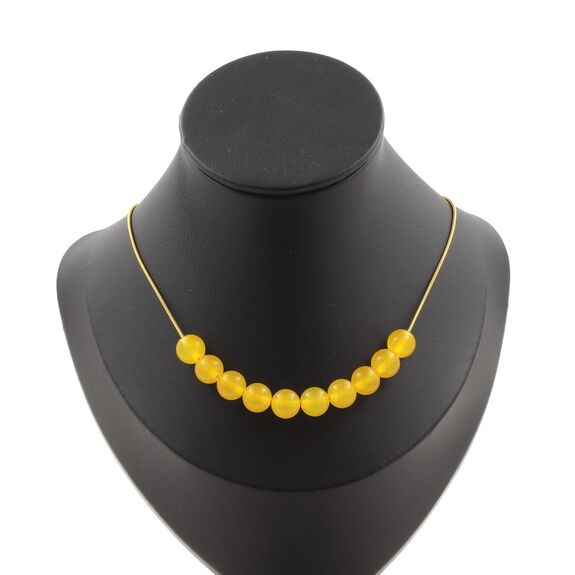 Yellow Agate 10 beads necklace 8 mm. Golden stainless steel chain