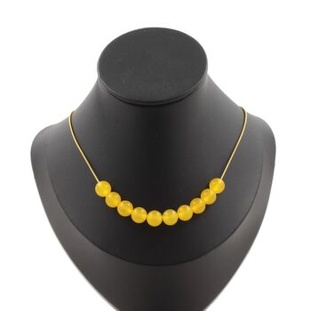 Yellow Agate 10 beads necklace 8 mm. Golden stainless steel chain