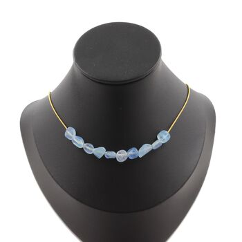Aquamarine from Brazil 10 beads necklace. Golden stainless steel chain