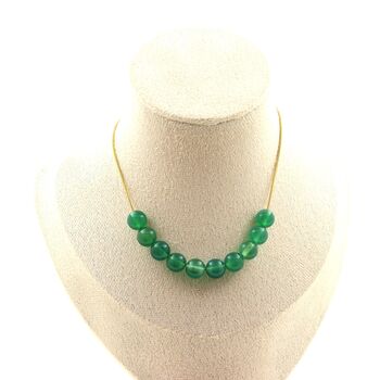 Green Agate 10 beads 8 mm necklace. Golden stainless steel chain