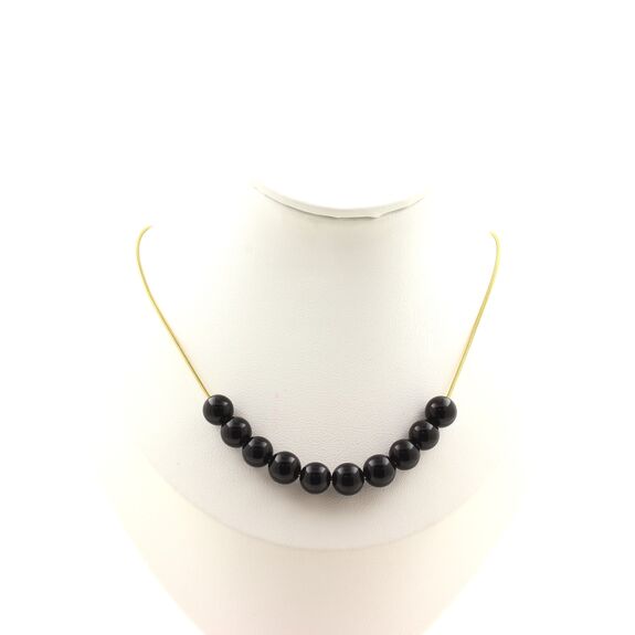 Black Agate 10 beads 8 mm necklace. Golden stainless steel chain