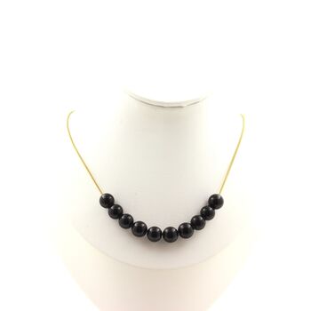 Black Agate 10 beads 8 mm necklace. Golden stainless steel chain