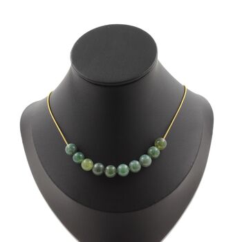 Moss Agate 10 beads 8 mm necklace. Golden stainless steel chain