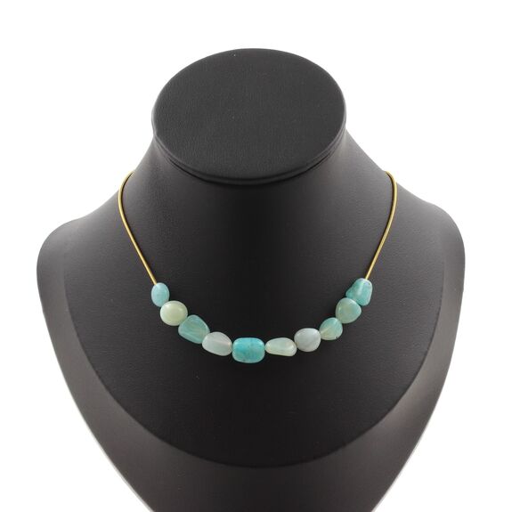 Amazonite from Brazil 10 beads necklace. Golden stainless steel chain